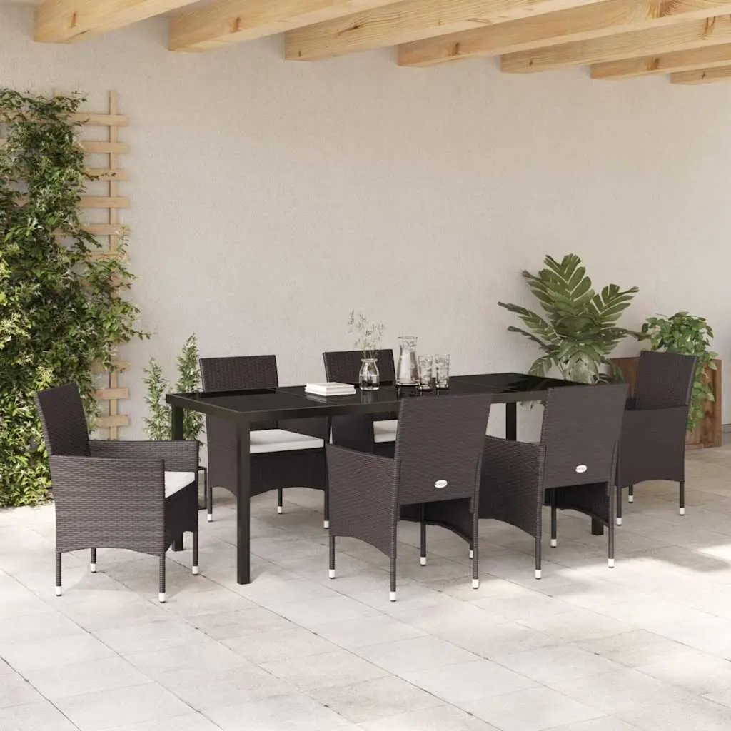 7-Piece Outdoor Dining Set with Cushions in Brown