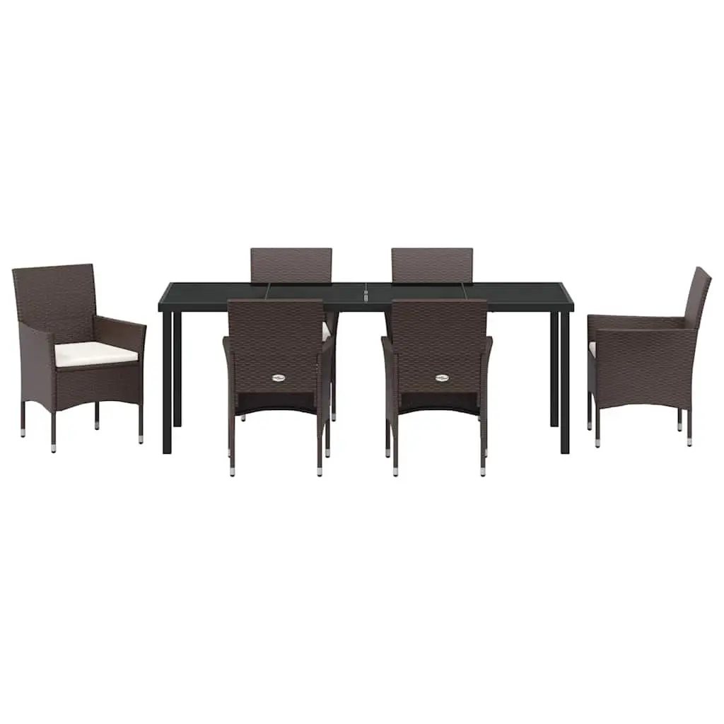 7-Piece Outdoor Dining Set with Cushions in Brown