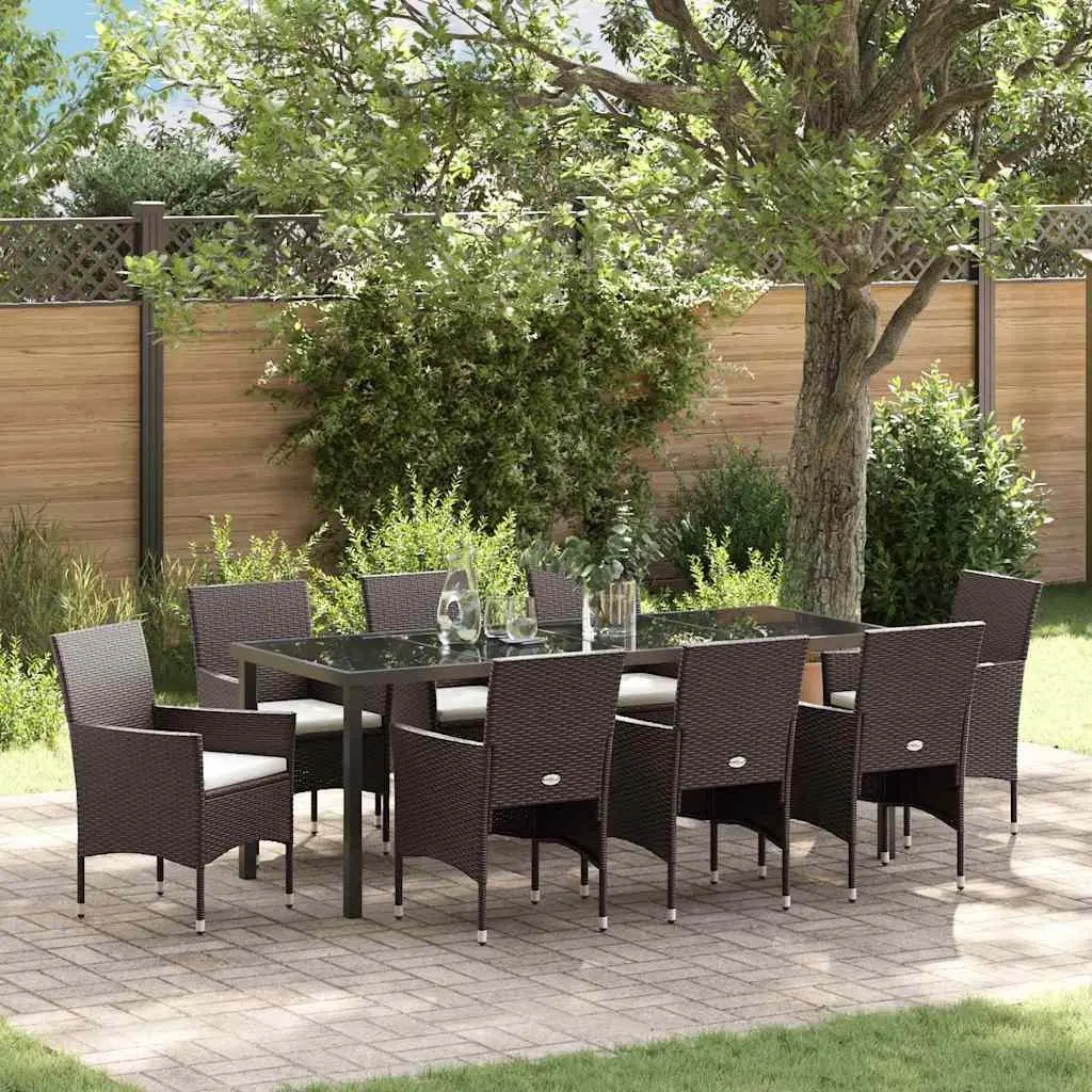 Garden Dining Set 9 Pieces with Brown Poly Rattan