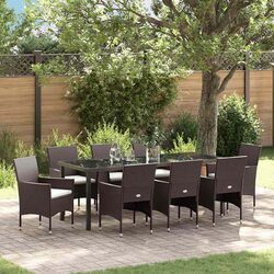 Durable Garden Dining Set 9 Pieces with Brown Poly Rattan