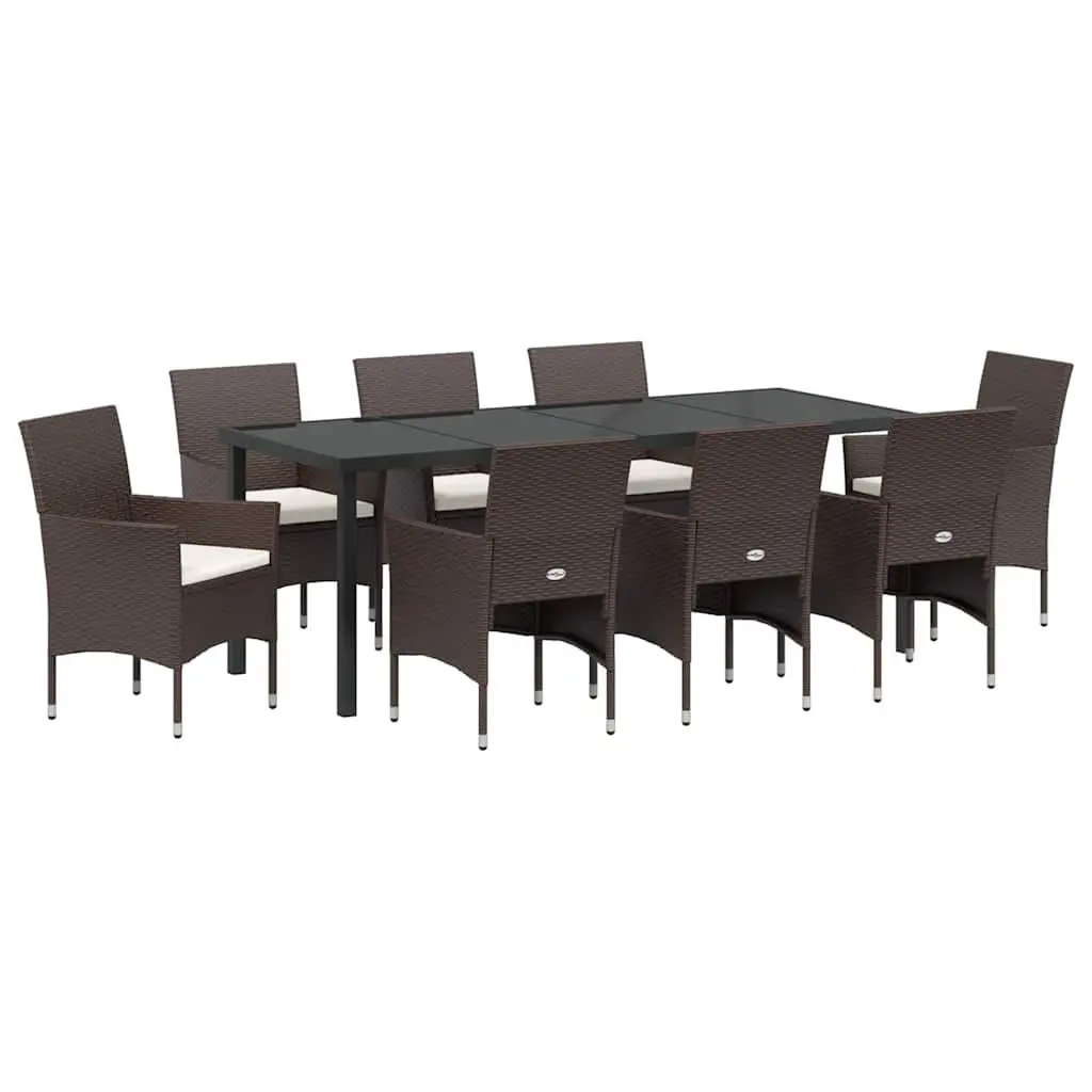 Garden Dining Set 9 Pieces with Brown Poly Rattan