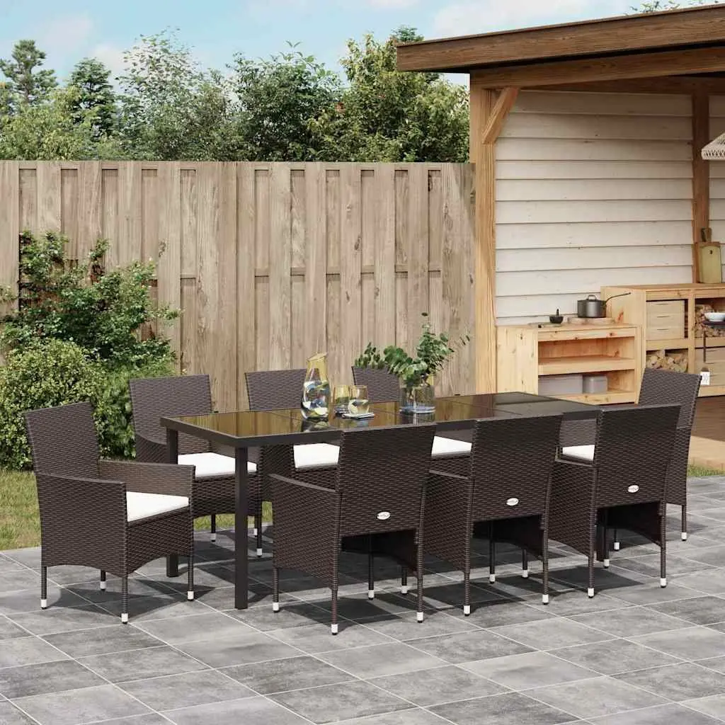 Garden Dining Set 9 Pieces with Brown Poly Rattan