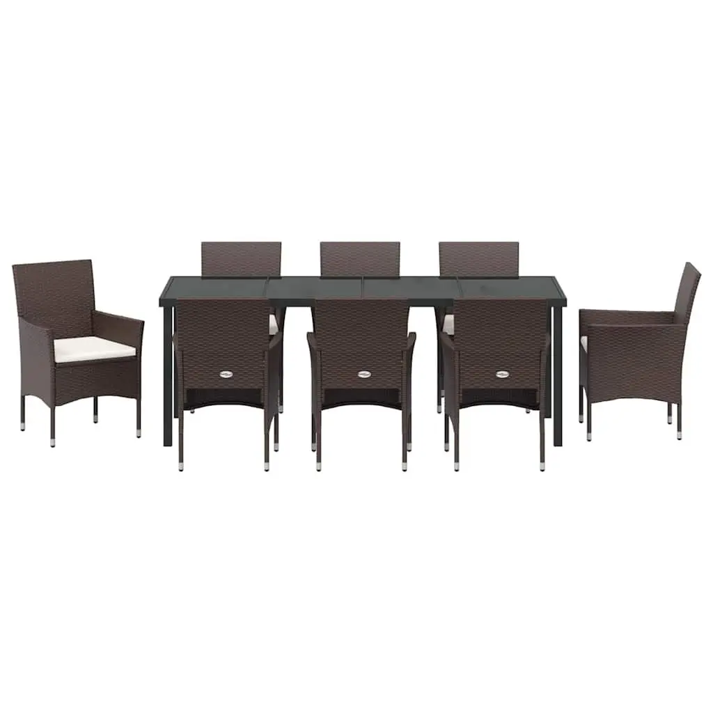 Garden Dining Set 9 Pieces with Brown Poly Rattan