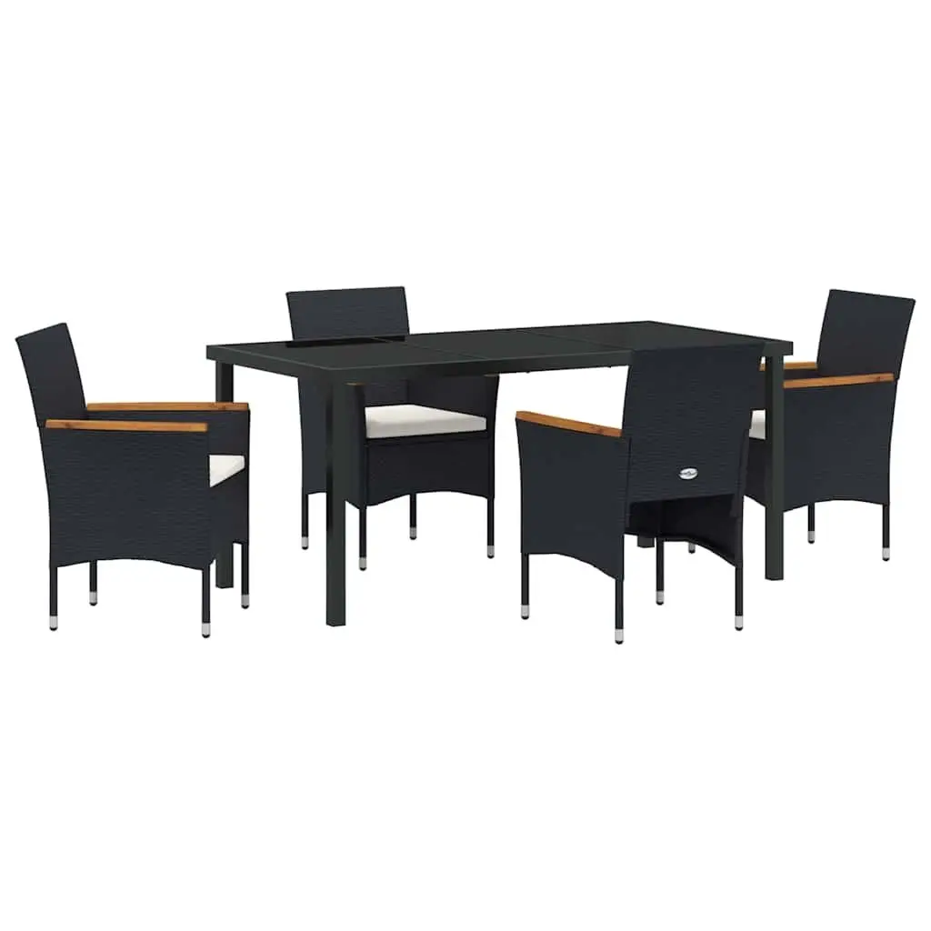 5-Piece Garden Dining Set in Black Poly Rattan
