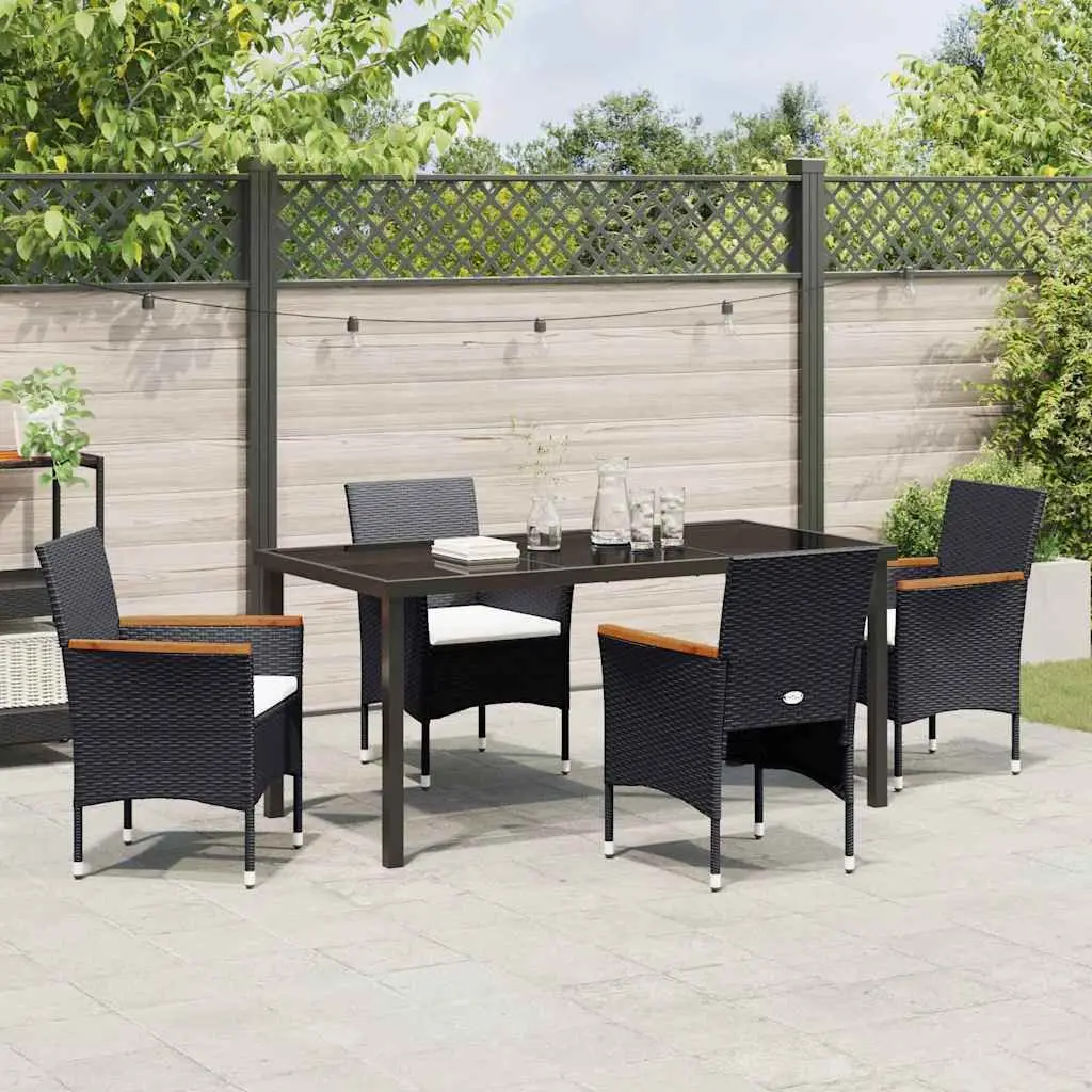 5-Piece Garden Dining Set in Black Poly Rattan