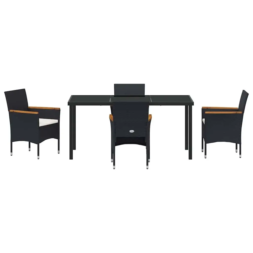 5-Piece Garden Dining Set in Black Poly Rattan