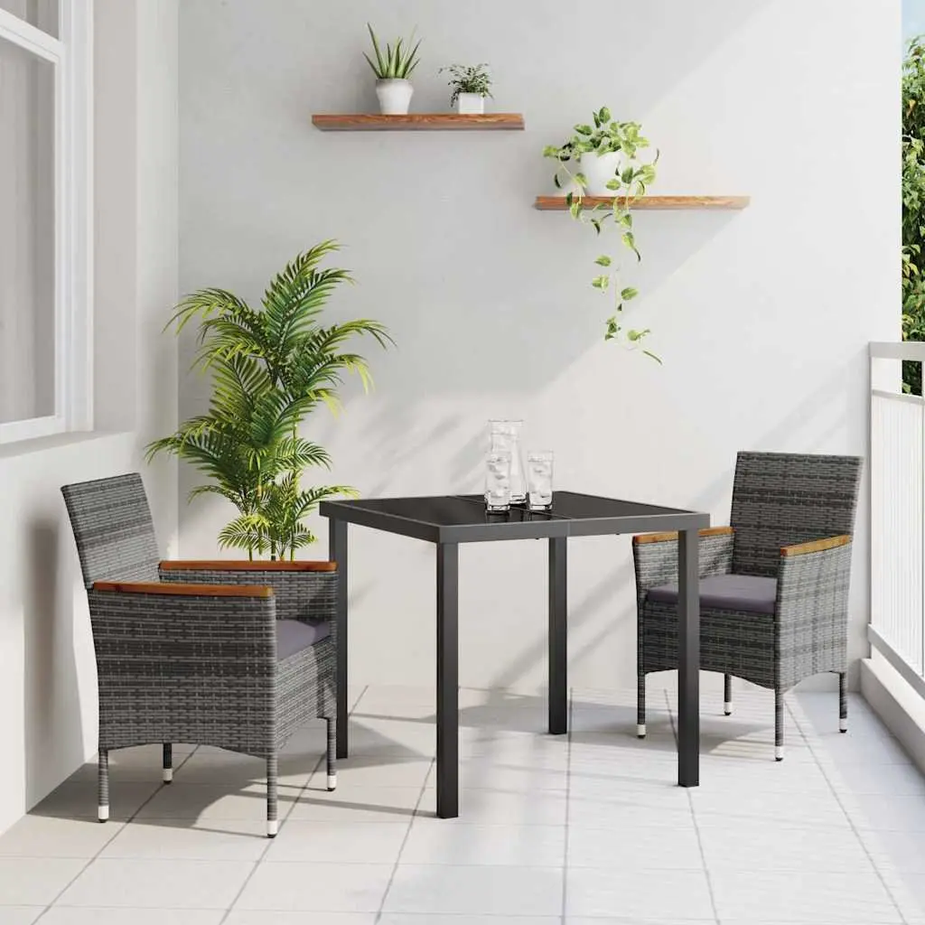 Outdoor Garden Dining Set 3-Piece Poly Rattan in Grey
