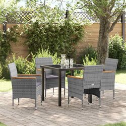 5-Piece Grey Poly Rattan Garden Dining Set with Glass Table