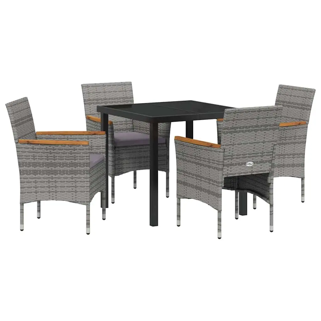 5-Piece Grey Poly Rattan Garden Dining Set with Glass Table