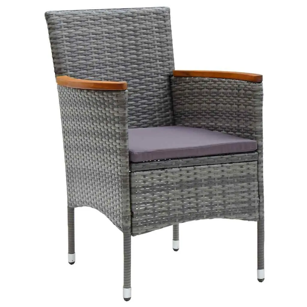 5-Piece Grey Poly Rattan Garden Dining Set with Glass Table