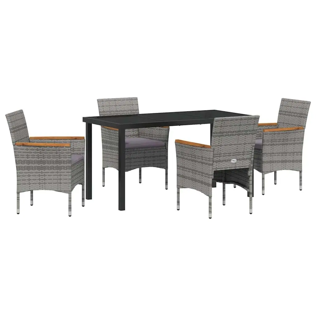 5 Piece Grey Garden Dining Set with Rattan Chairs