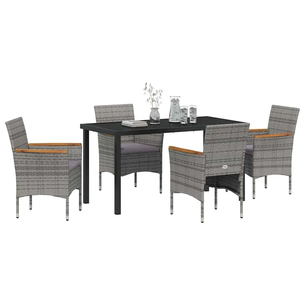 5 Piece Grey Garden Dining Set with Rattan Chairs