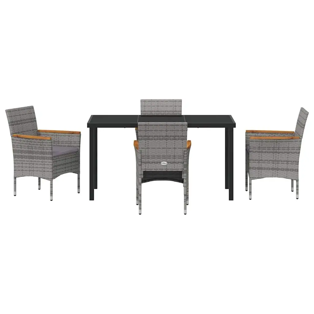 5 Piece Grey Garden Dining Set with Rattan Chairs
