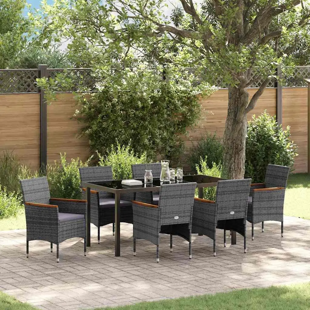 7 Piece Grey Poly Rattan Garden Dining Set