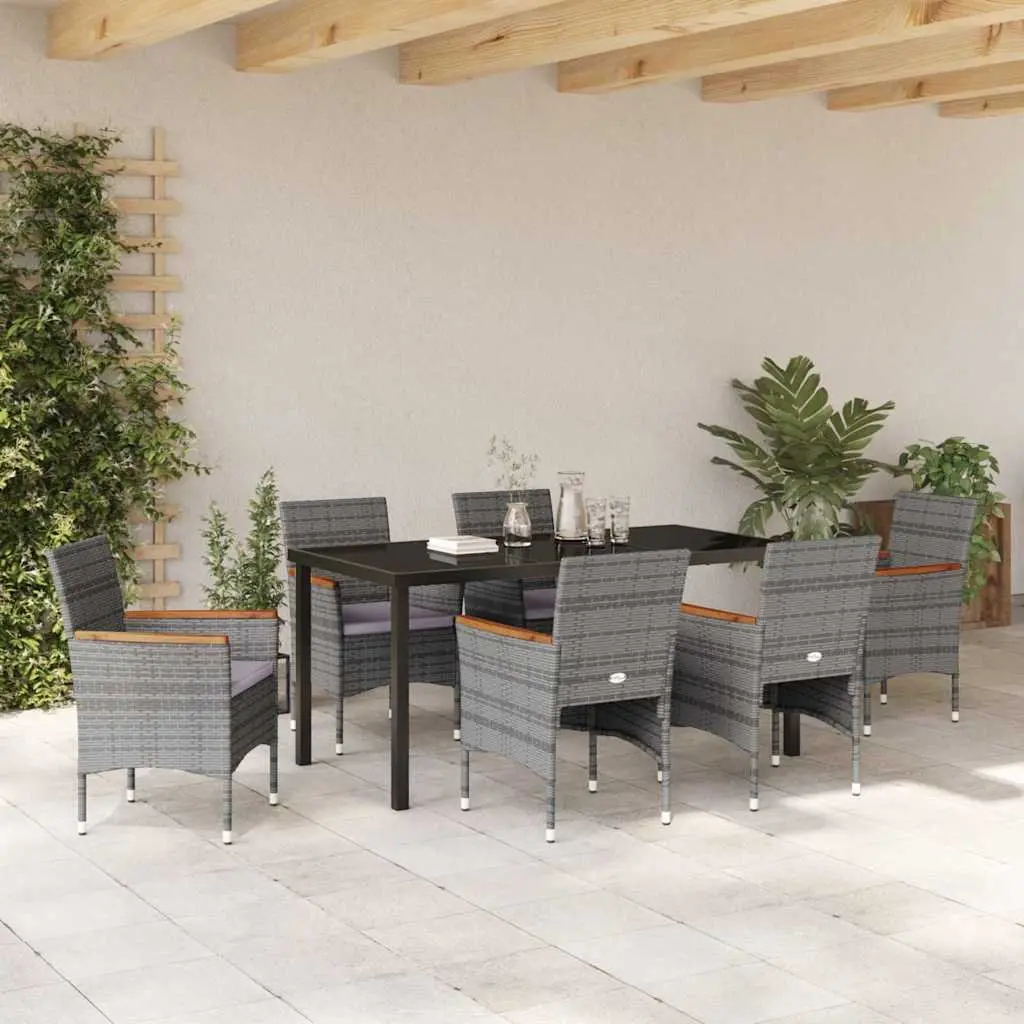 7 Piece Grey Poly Rattan Garden Dining Set