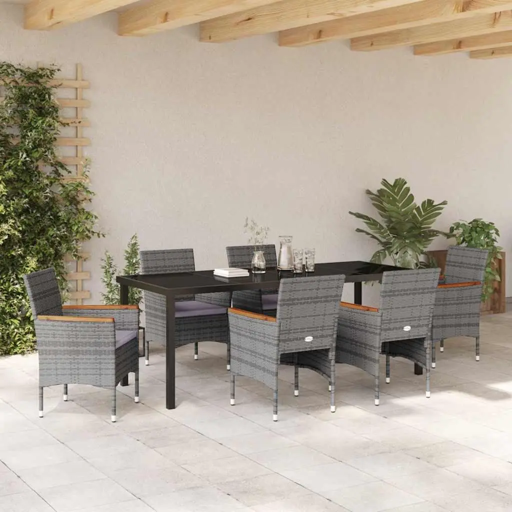 7-Piece Garden Dining Set with Grey Poly Rattan