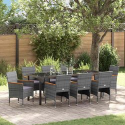 Outdoor Dining Set 9 Pieces Grey Poly Rattan Furniture