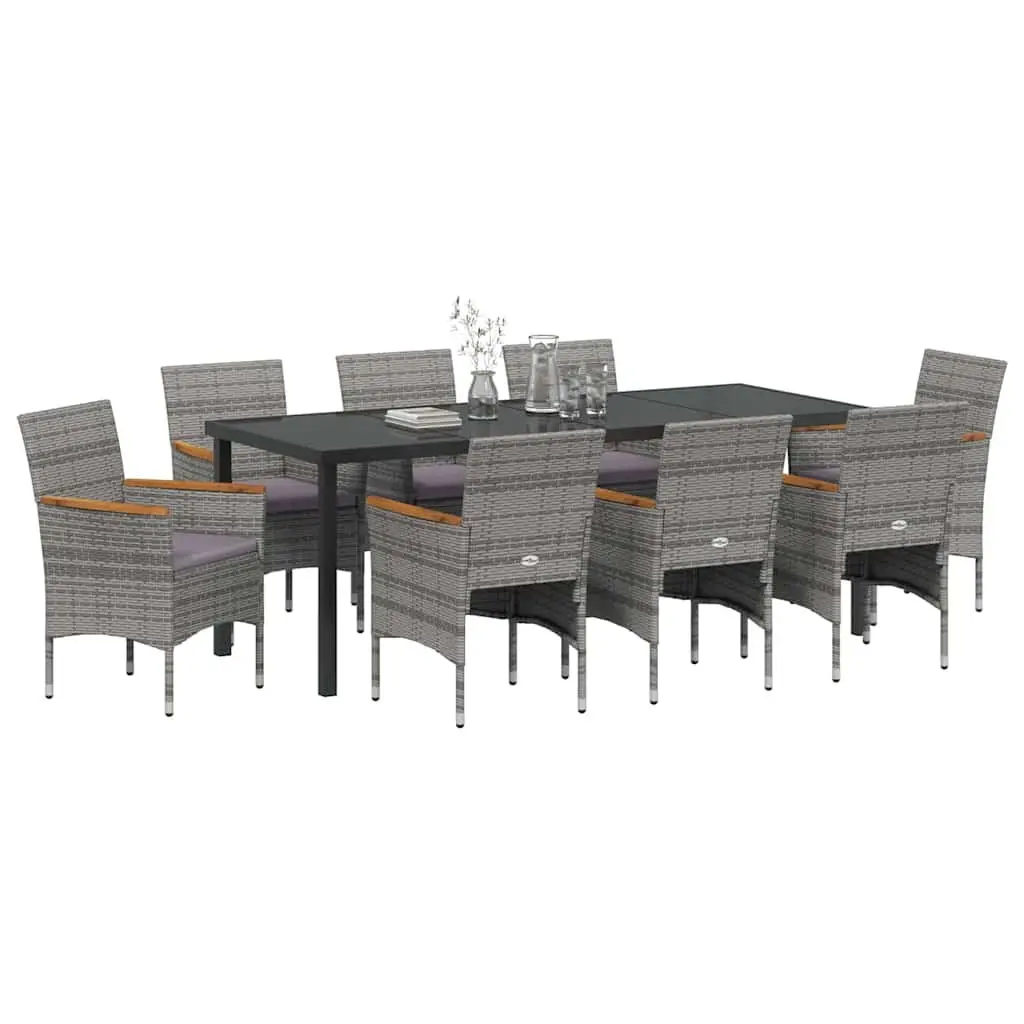 Outdoor Dining Set 9 Pieces Grey Poly Rattan Furniture