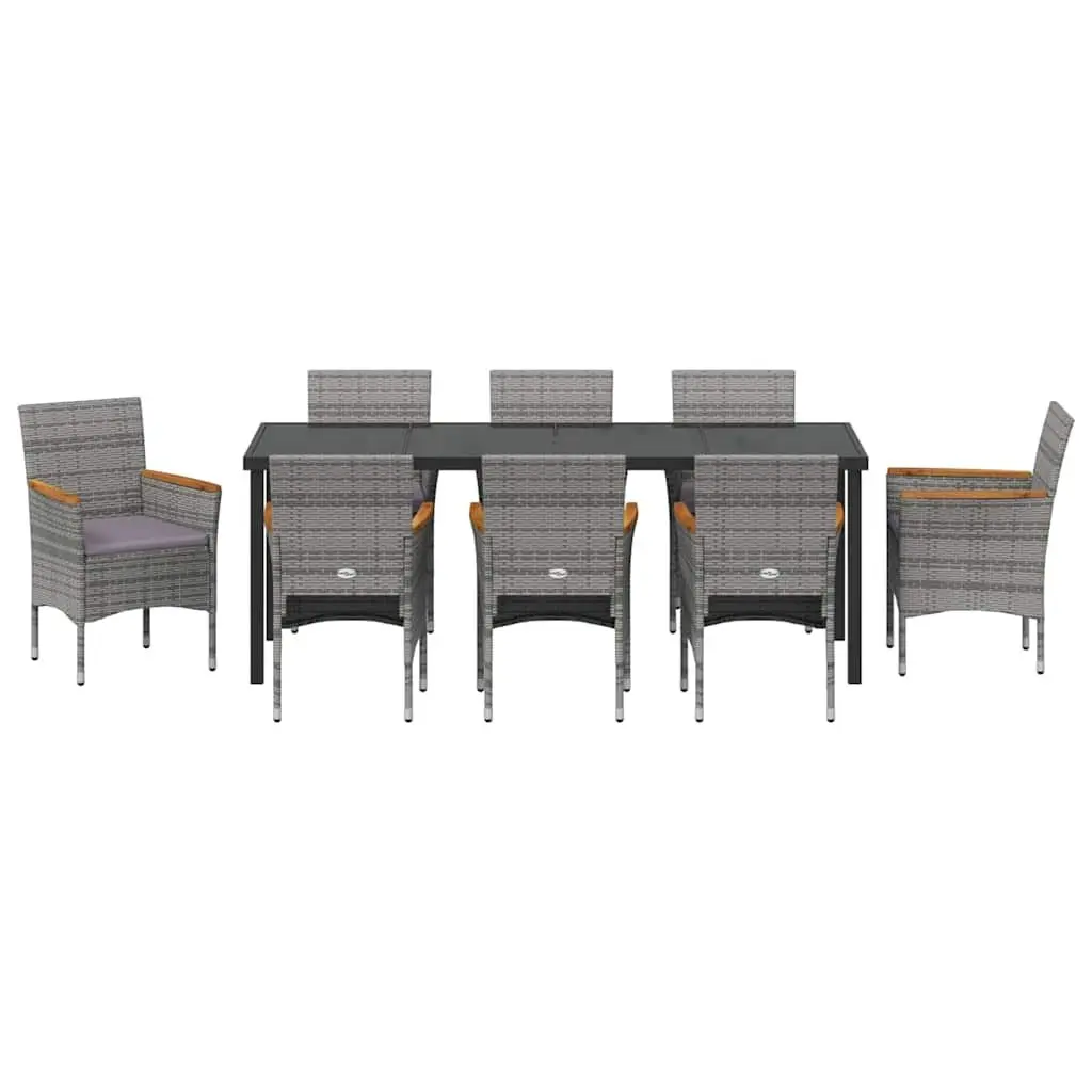 Outdoor Dining Set 9 Pieces Grey Poly Rattan Furniture