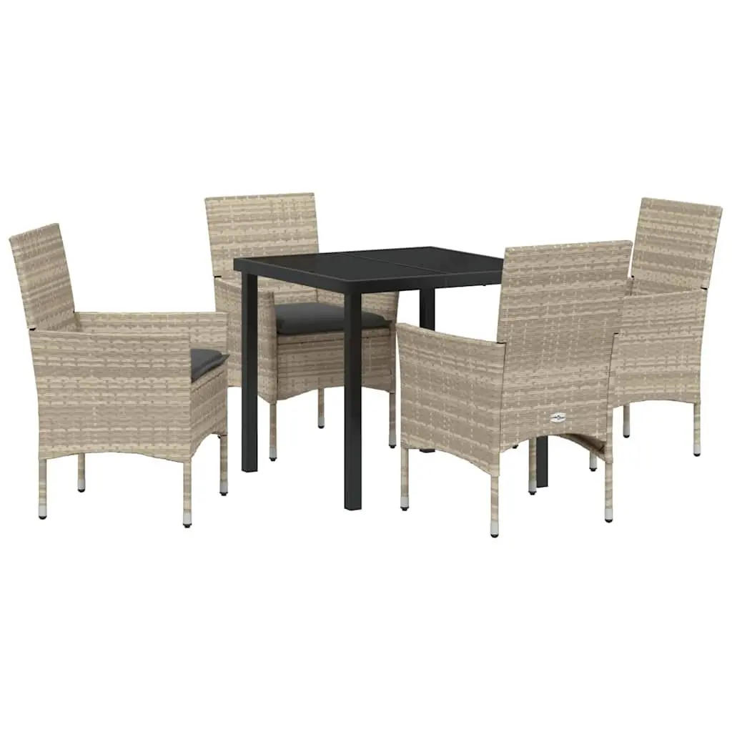 Garden Dining Set 5 Piece Outdoor Furniture with Cushions Light Grey Poly Rattan