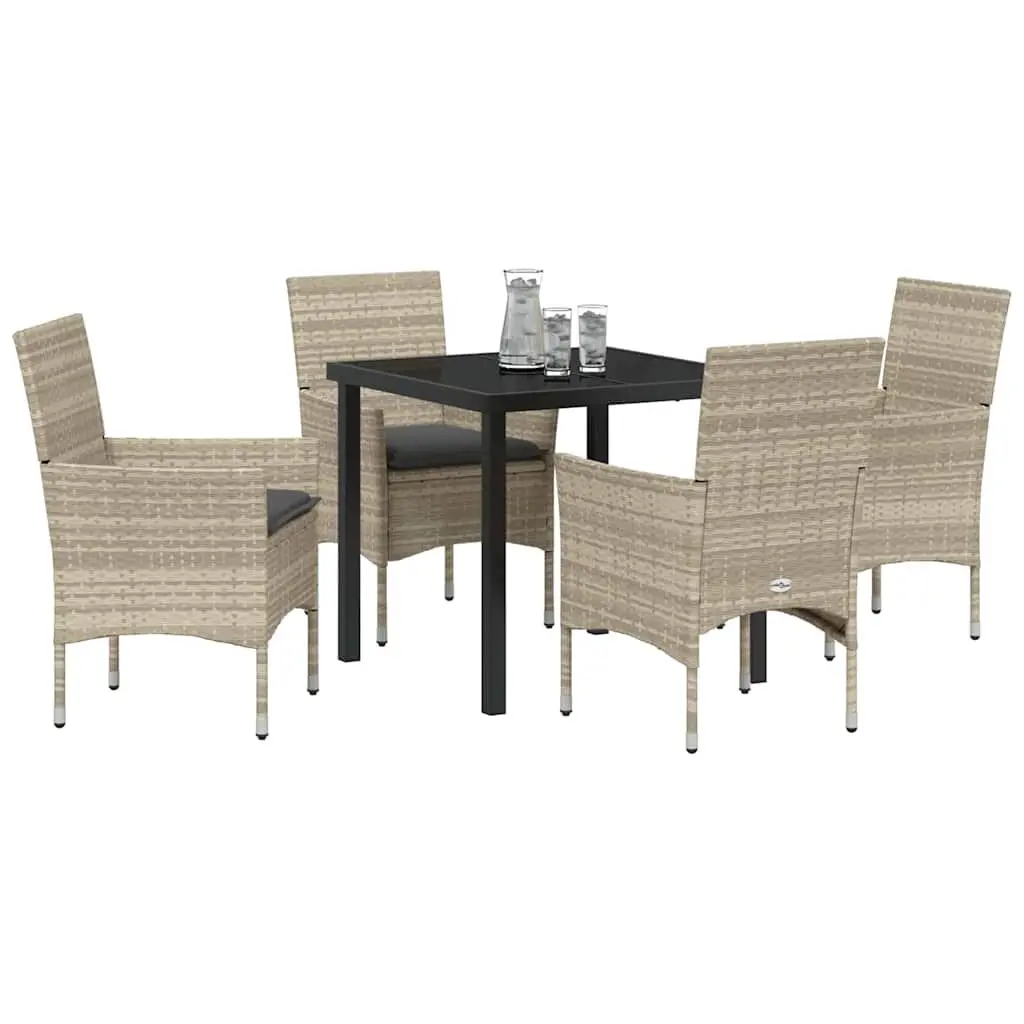 Garden Dining Set 5 Piece Outdoor Furniture with Cushions Light Grey Poly Rattan