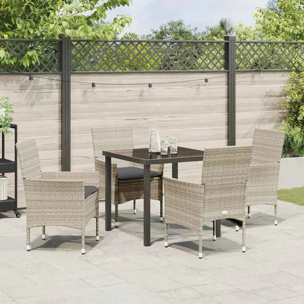 Garden Dining Set 5 Piece Outdoor Furniture with Cushions Light Grey Poly Rattan