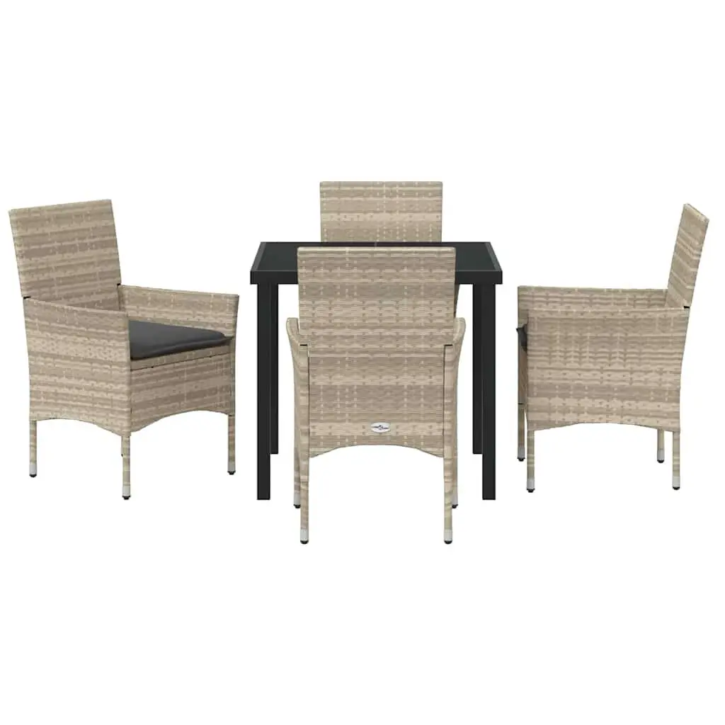 Garden Dining Set 5 Piece Outdoor Furniture with Cushions Light Grey Poly Rattan