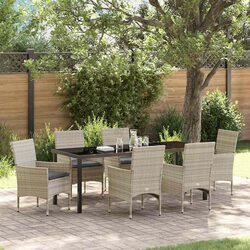 7-Piece Outdoor Dining Set with Light Grey Poly Rattan