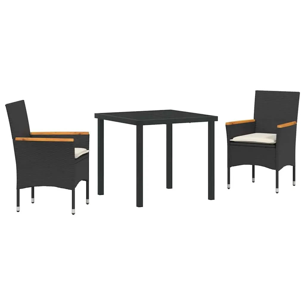 Black Poly Rattan Garden Dining Set with Cushions