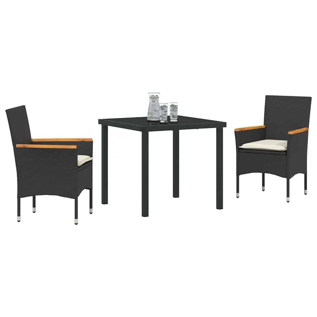 Black Poly Rattan Garden Dining Set with Cushions