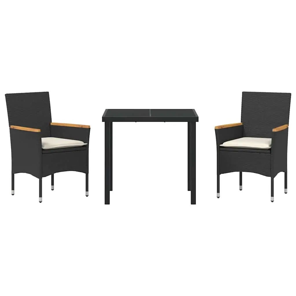 Black Poly Rattan Garden Dining Set with Cushions