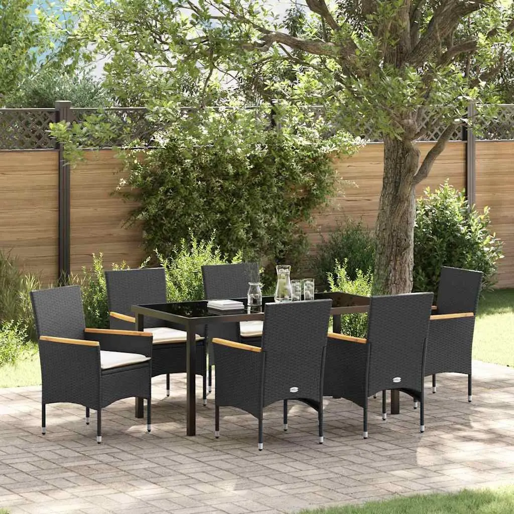 Black Poly Rattan 7 Piece Garden Dining Set
