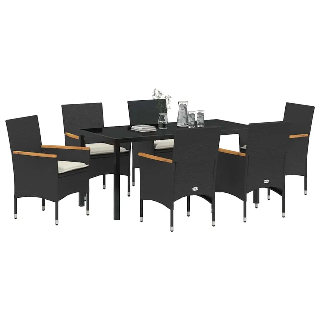 Black Poly Rattan 7 Piece Garden Dining Set