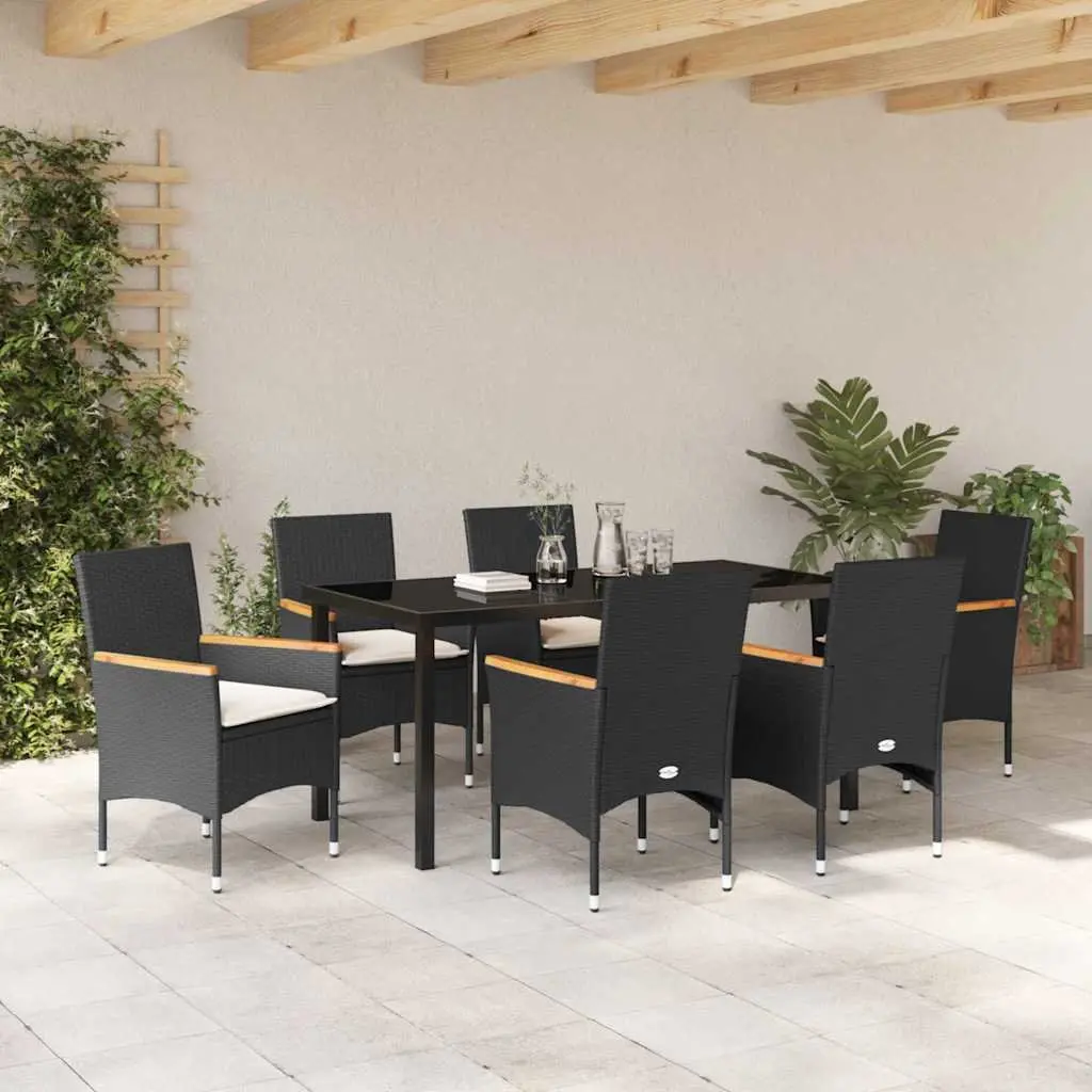 Black Poly Rattan 7 Piece Garden Dining Set