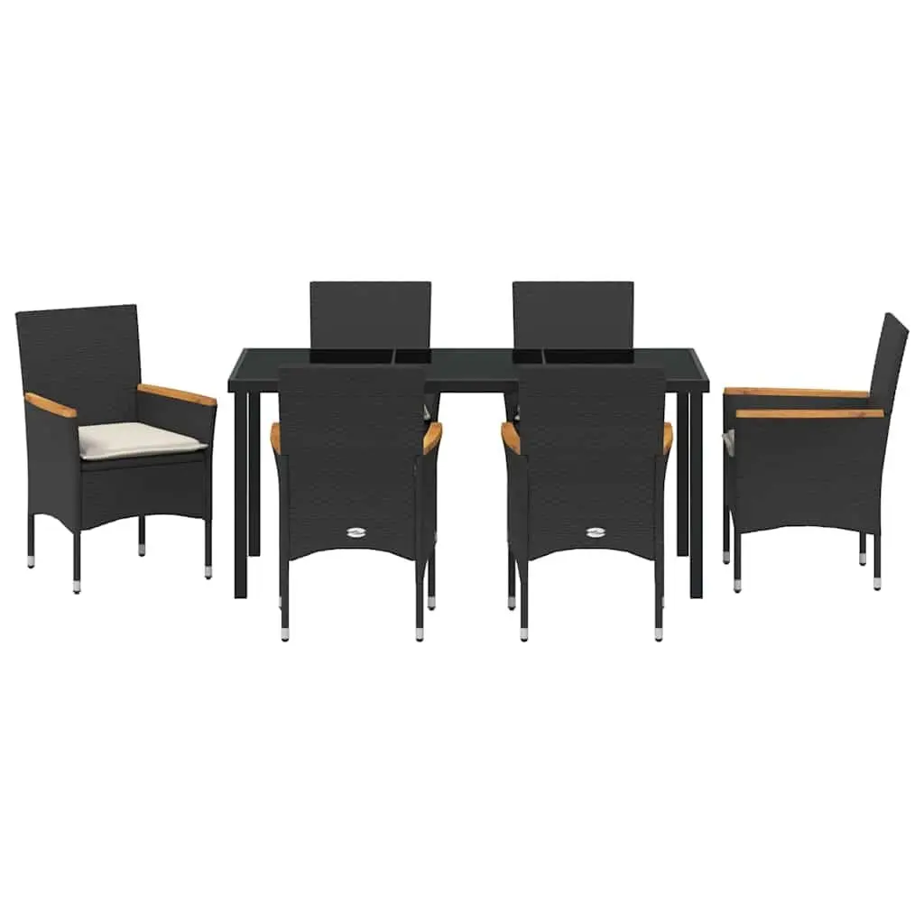 Black Poly Rattan 7 Piece Garden Dining Set