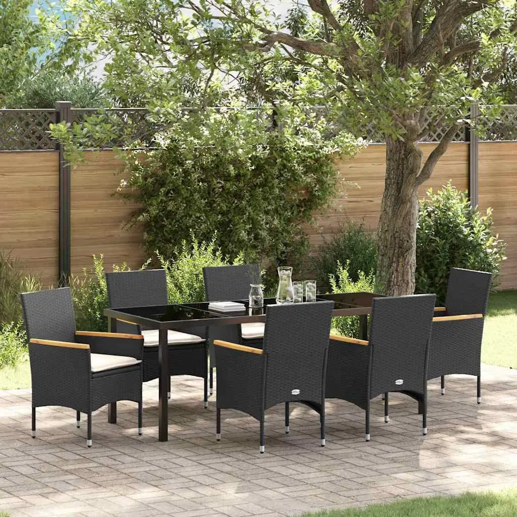 7-Piece Outdoor Dining Set in Black Poly Rattan