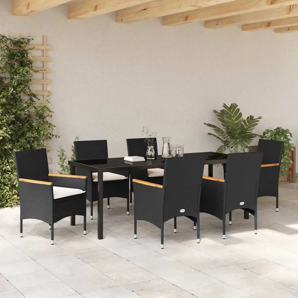 7-Piece Outdoor Dining Set in Black Poly Rattan