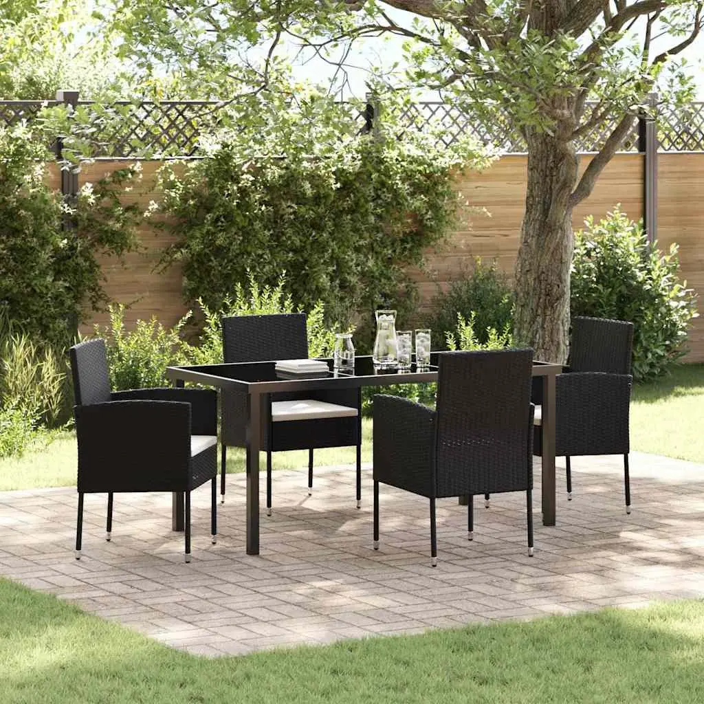 Garden Dining Set Poly Rattan 5 Piece Outdoor Furniture Table Chairs Black