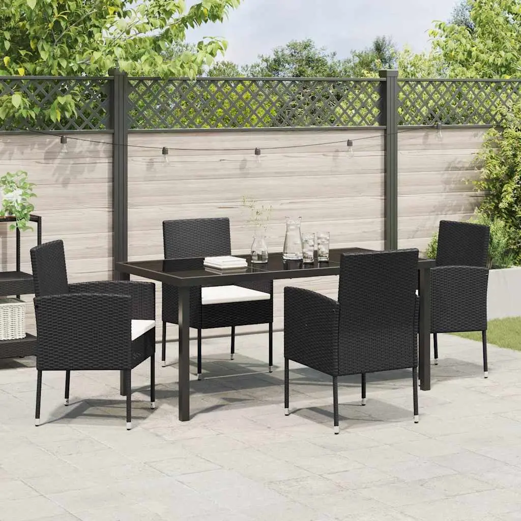 Garden Dining Set Poly Rattan 5 Piece Outdoor Furniture Table Chairs Black