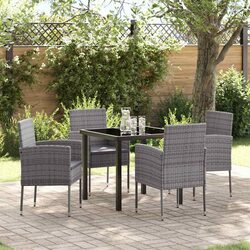 Durable 5-Piece Garden Dining Set in Grey Poly Rattan
