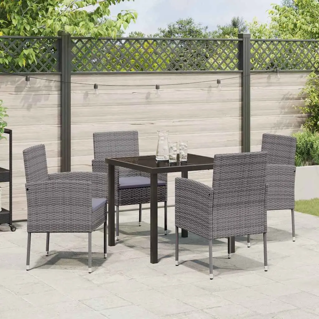 Garden Dining Set Poly Rattan Grey 5 Piece Outdoor Furniture Table Chairs