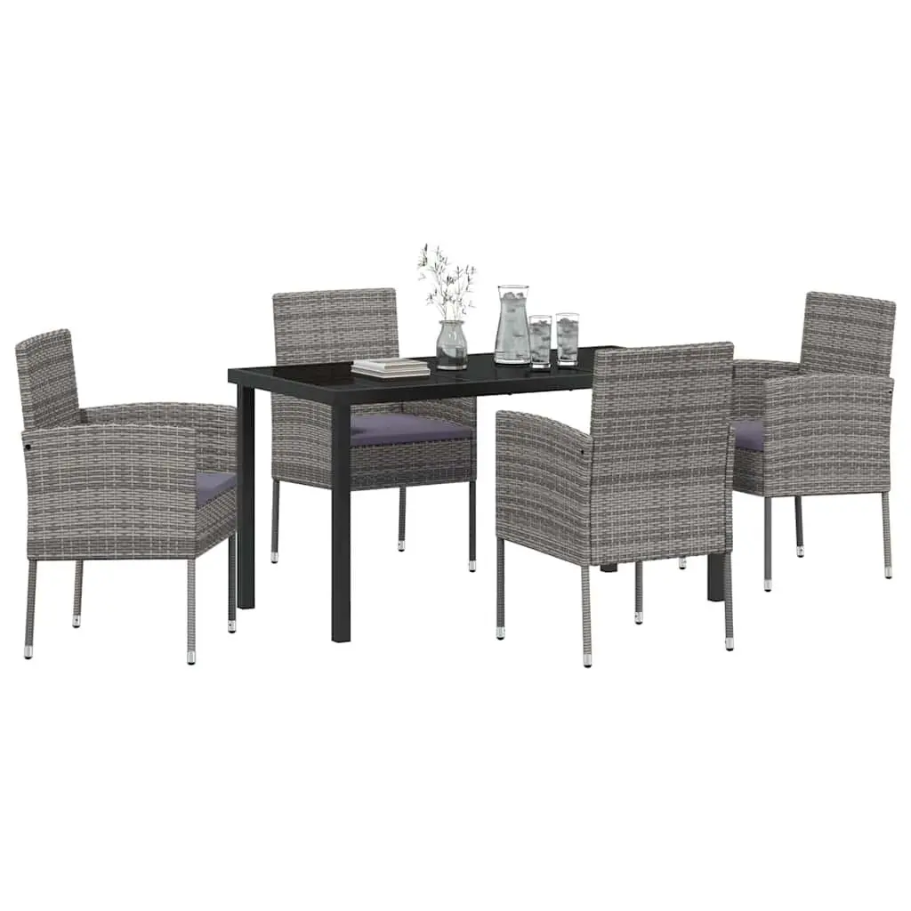 Garden Dining Set Poly Rattan 5 Pieces Grey Table Chairs