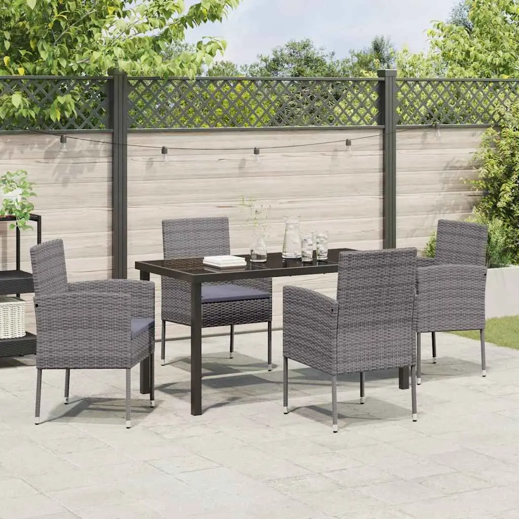Garden Dining Set Poly Rattan 5 Pieces Grey Table Chairs