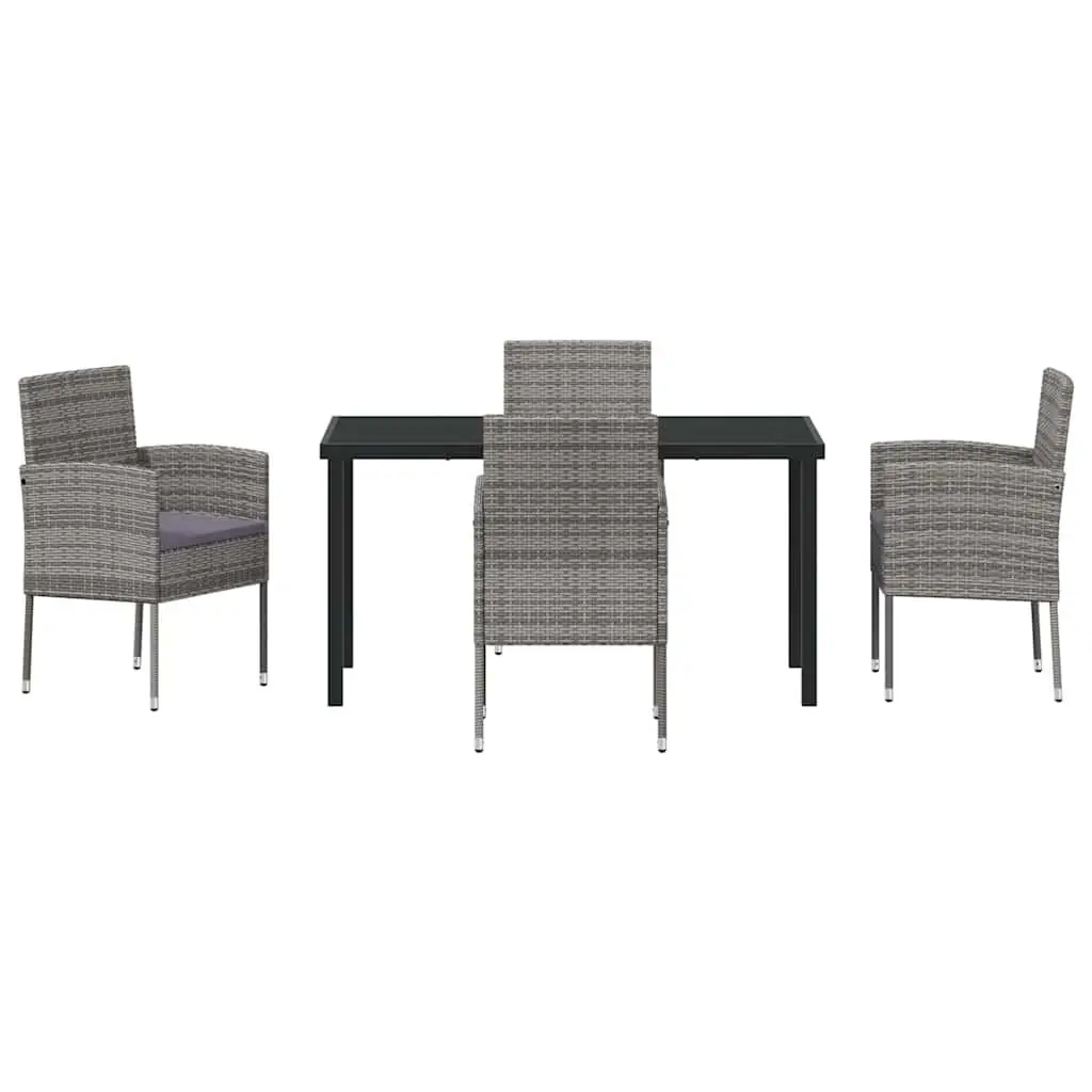 Garden Dining Set Poly Rattan 5 Pieces Grey Table Chairs
