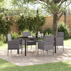 5 Piece Outdoor Dining Set with Cushions in Grey Poly Rattan