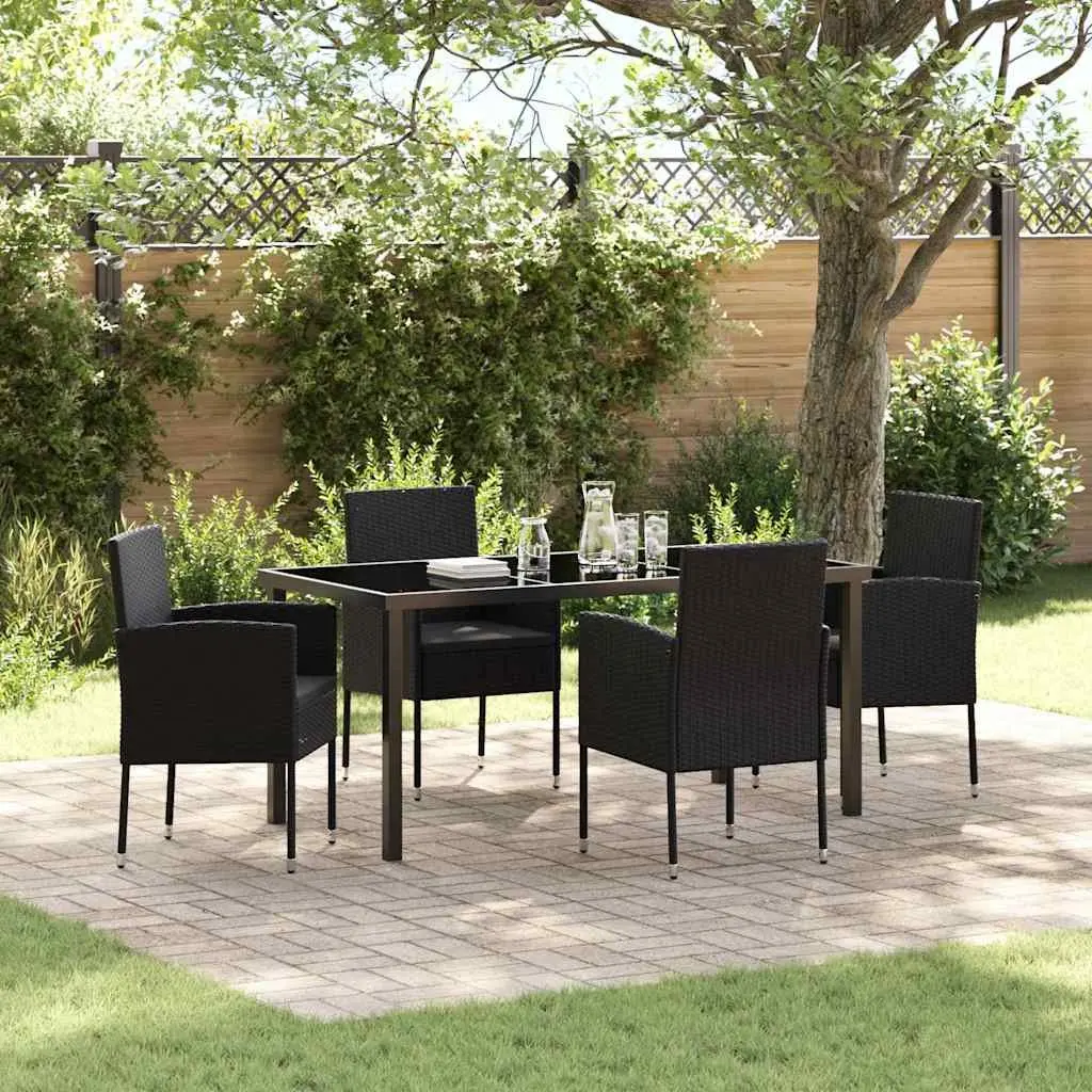 5 Piece Garden Dining Set with Black Poly Rattan