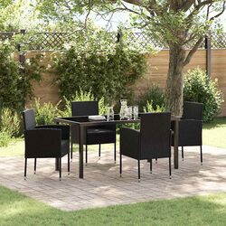 5 Piece Garden Dining Set with Black Poly Rattan
