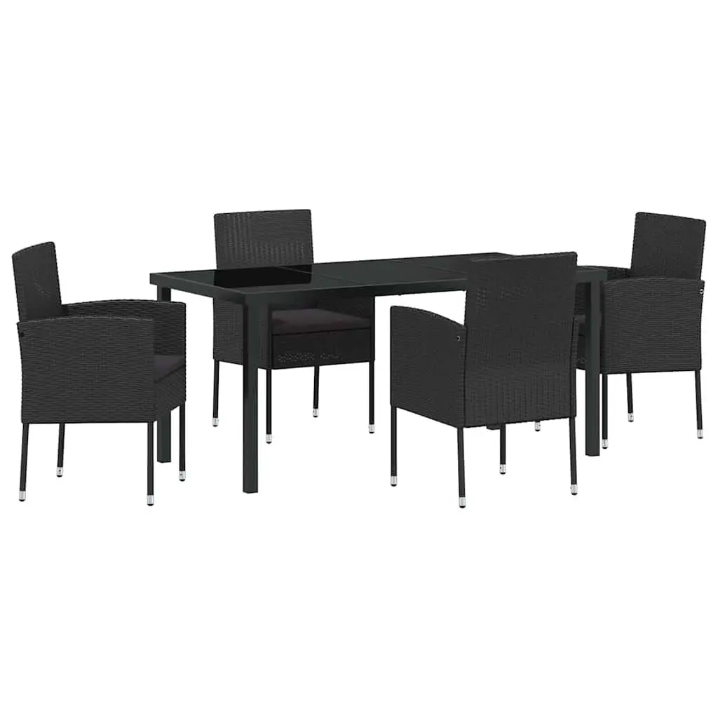 5 Piece Garden Dining Set with Black Poly Rattan
