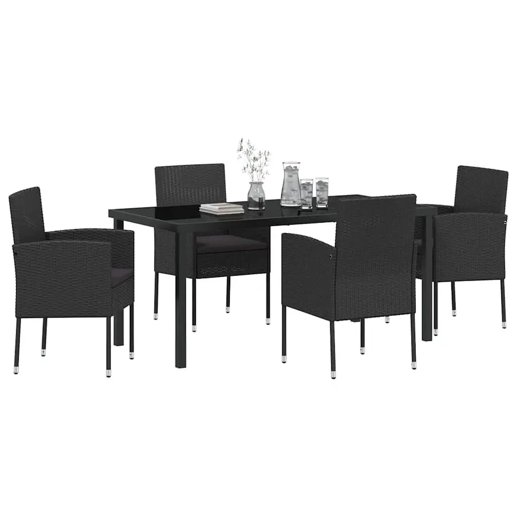 5 Piece Garden Dining Set with Black Poly Rattan