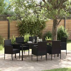 Durable 7-Piece Outdoor Dining Set with Black Poly Rattan